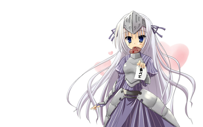 Anime Girl in Armor — White, Playful