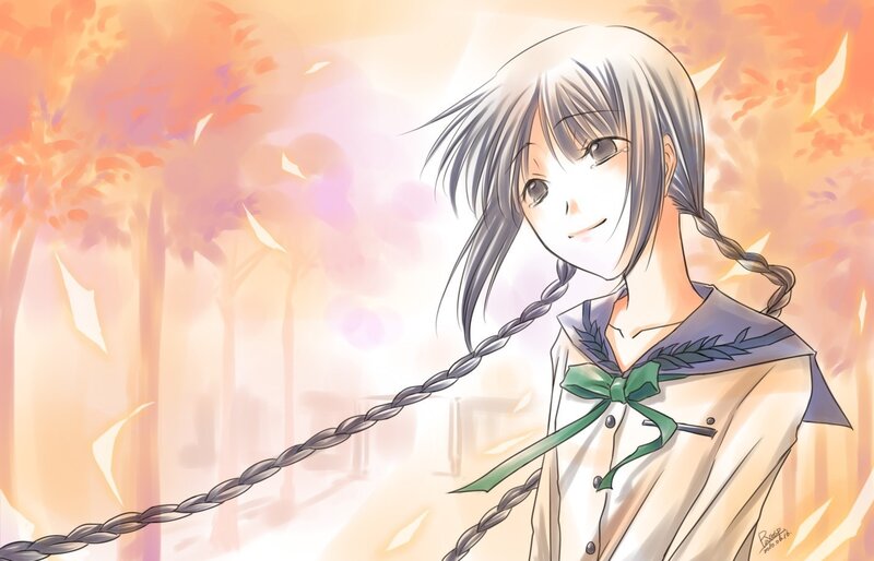 anime girl in autumn