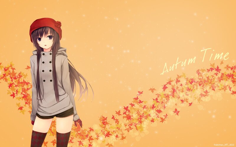Anime girl in autumn