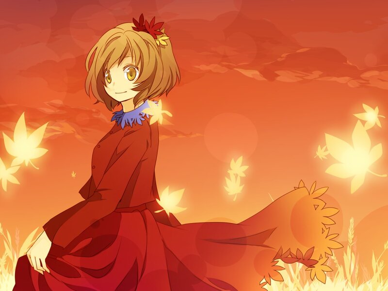 anime girl in autumn