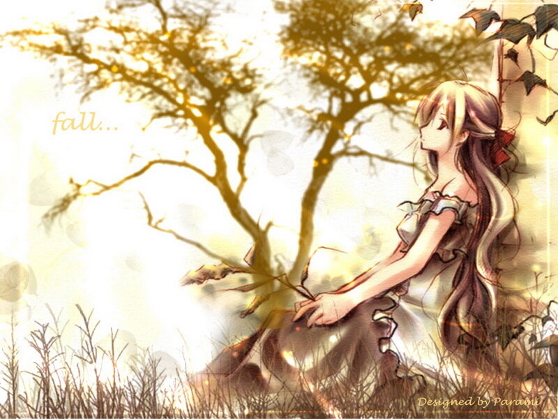 Anime girl in autumn