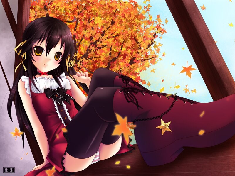 Anime girl in autumn