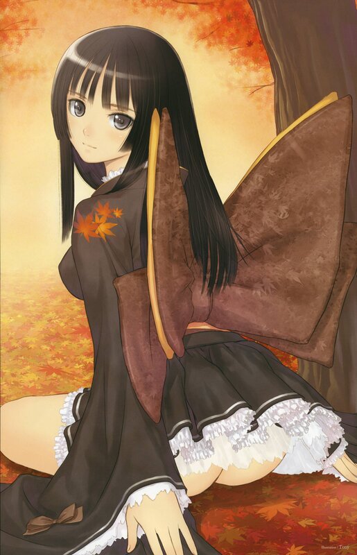 anime girl in autumn