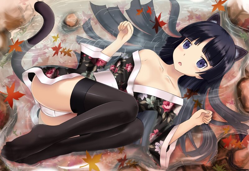 anime girl in autumn bath