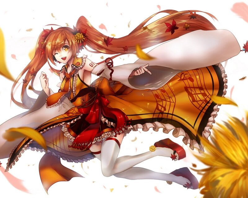 Anime Girl in Autumn Dress — Orange