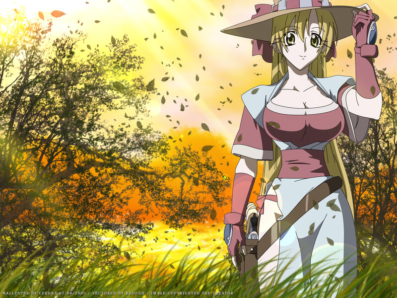 Anime girl in autumn field