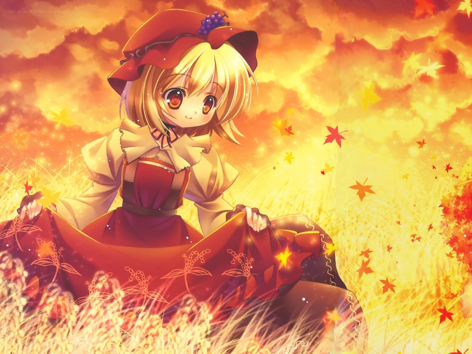 Anime girl in autumn field