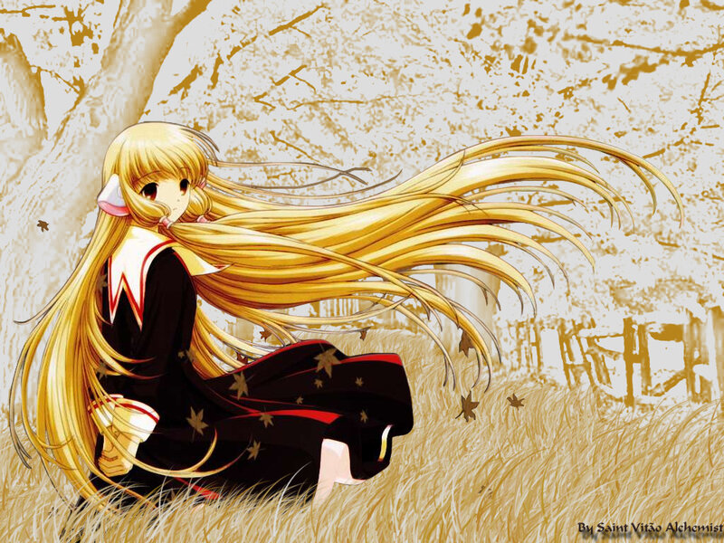 Anime girl in autumn field