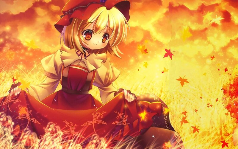 anime girl in autumn field
