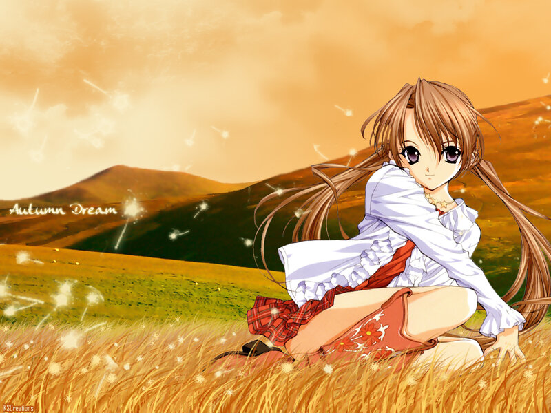 Anime girl in autumn field