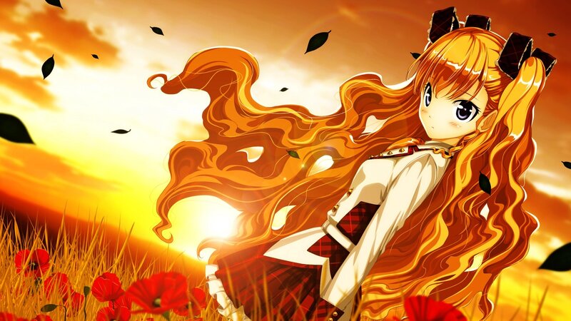 anime girl in autumn field