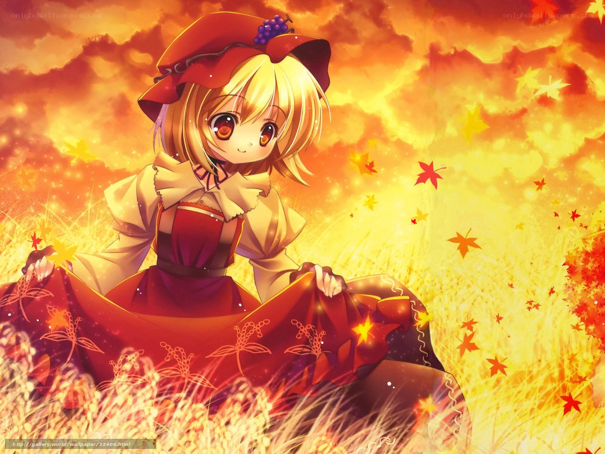 Anime girl in autumn field