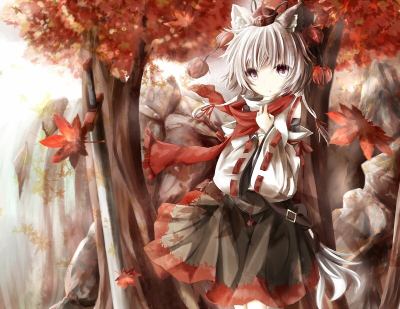 anime girl in autumn forest