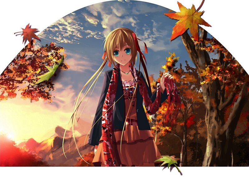 Anime girl in autumn forest