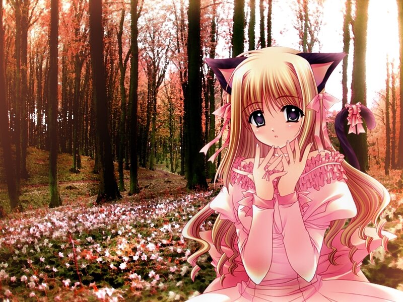 anime girl in autumn forest