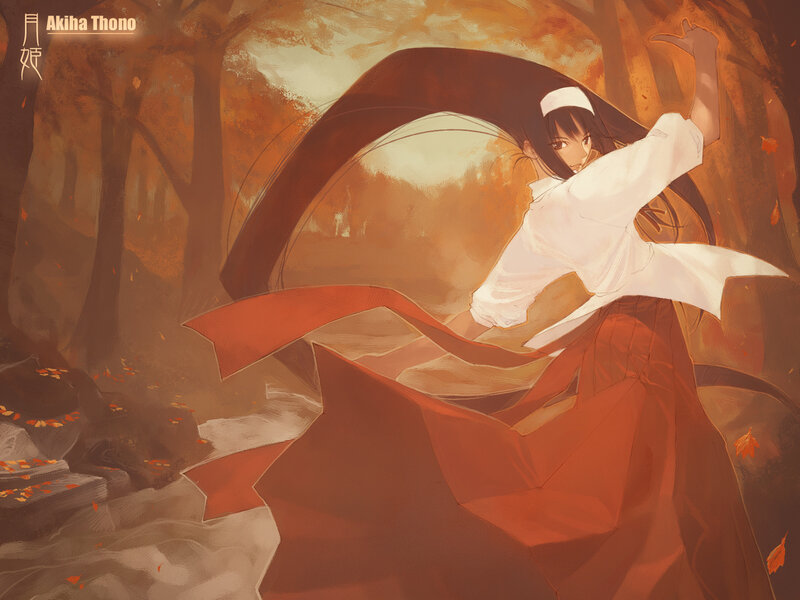 Anime girl in autumn forest