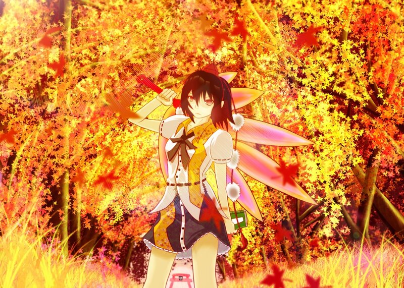 anime girl in autumn forest