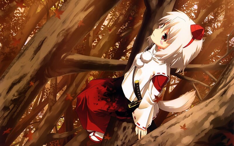 Anime girl in autumn forest