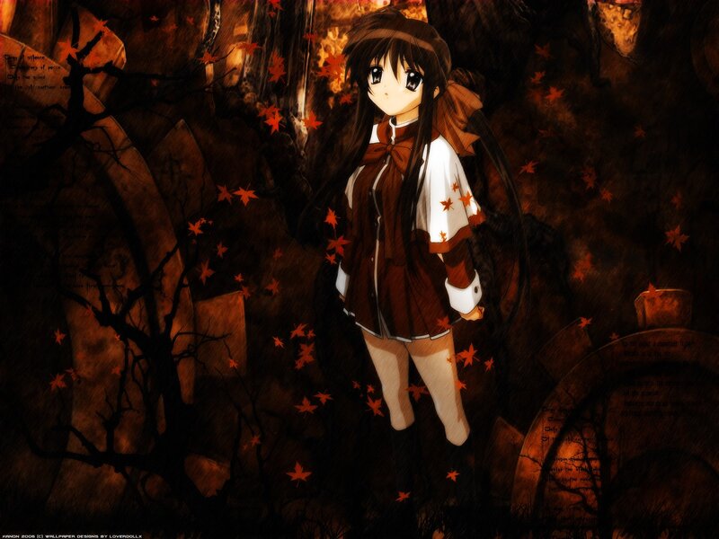 anime girl in autumn forest