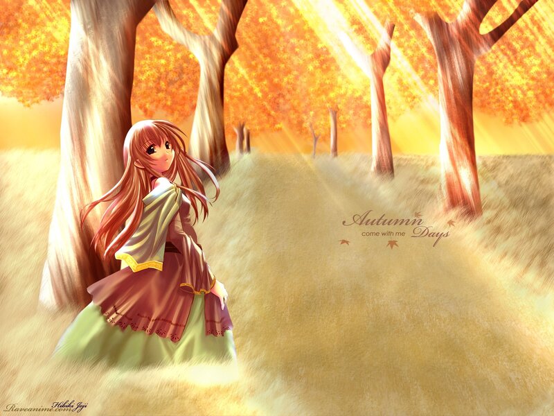 Anime girl in autumn forest