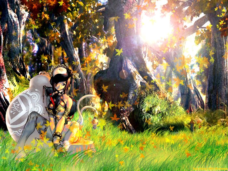 Anime girl in autumn forest