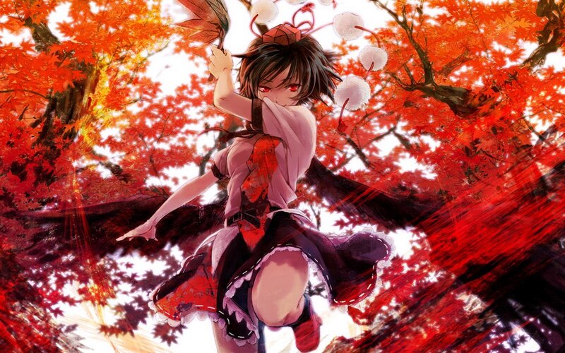 anime girl in autumn forest