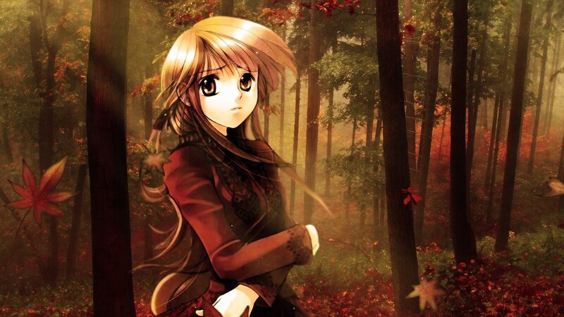 anime girl in autumn forest