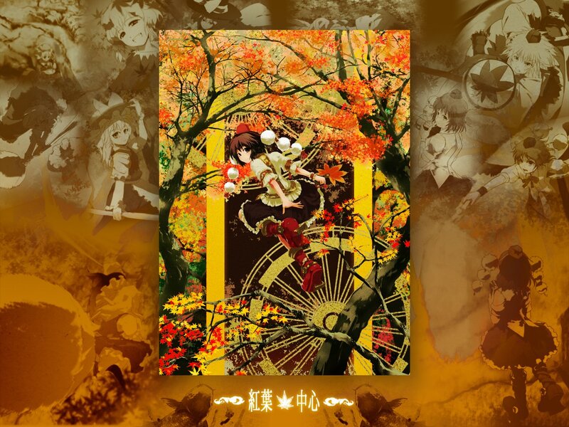 Anime girl in autumn forest