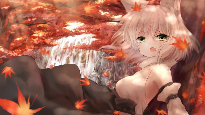 Anime girl in autumn forest