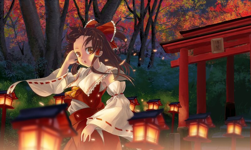 Anime girl in autumn forest