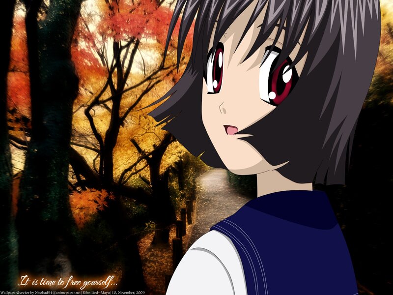 anime girl in autumn forest