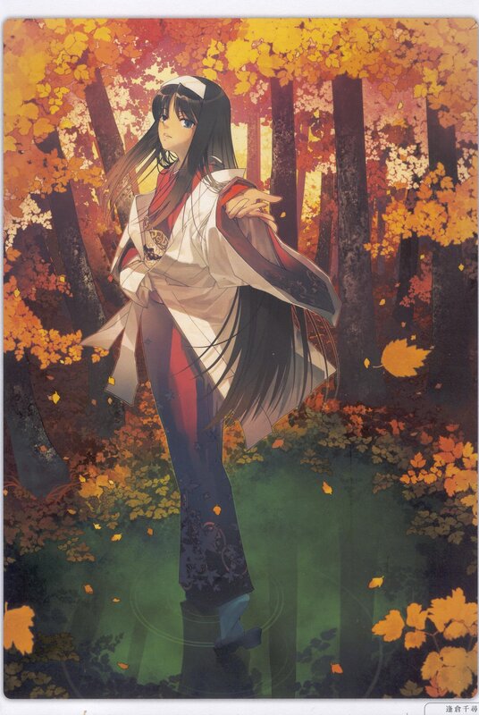 Anime girl in autumn forest