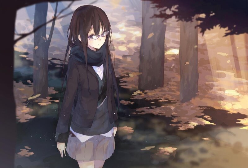 anime girl in autumn forest