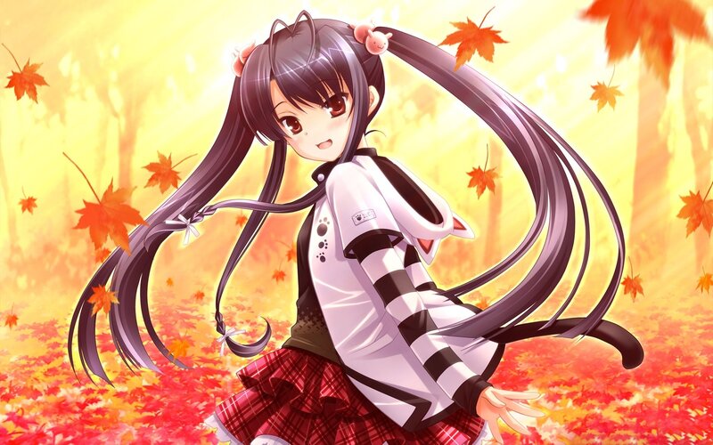 anime girl in autumn forest