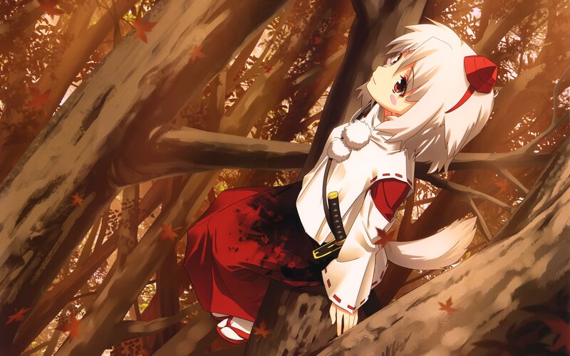 Anime girl in autumn forest
