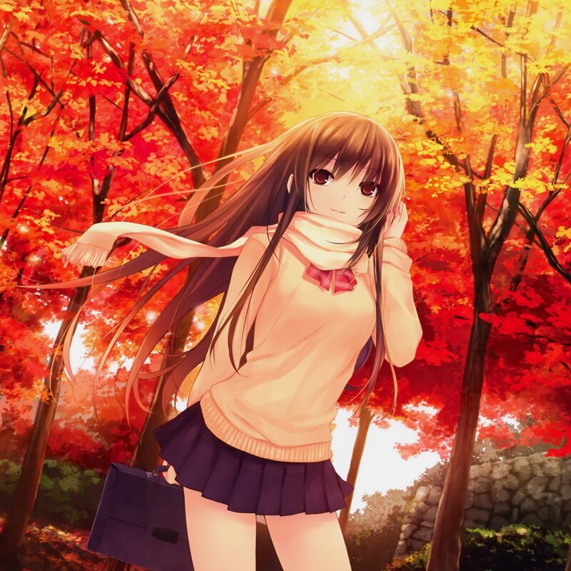 Anime girl in autumn forest