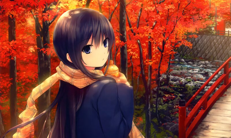 anime girl in autumn forest
