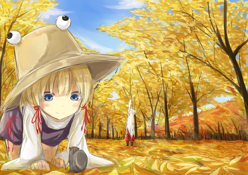 Anime girl in autumn forest