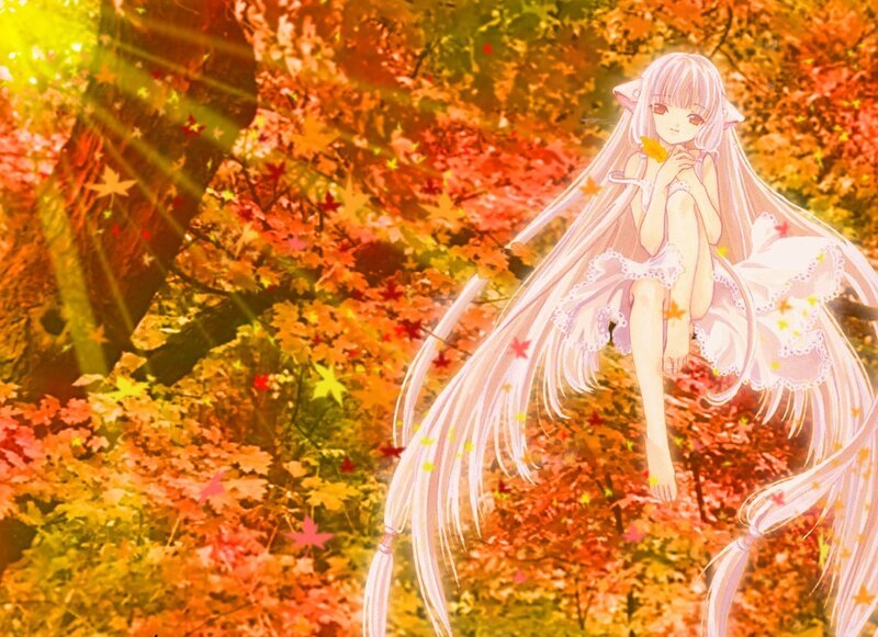anime girl in autumn forest