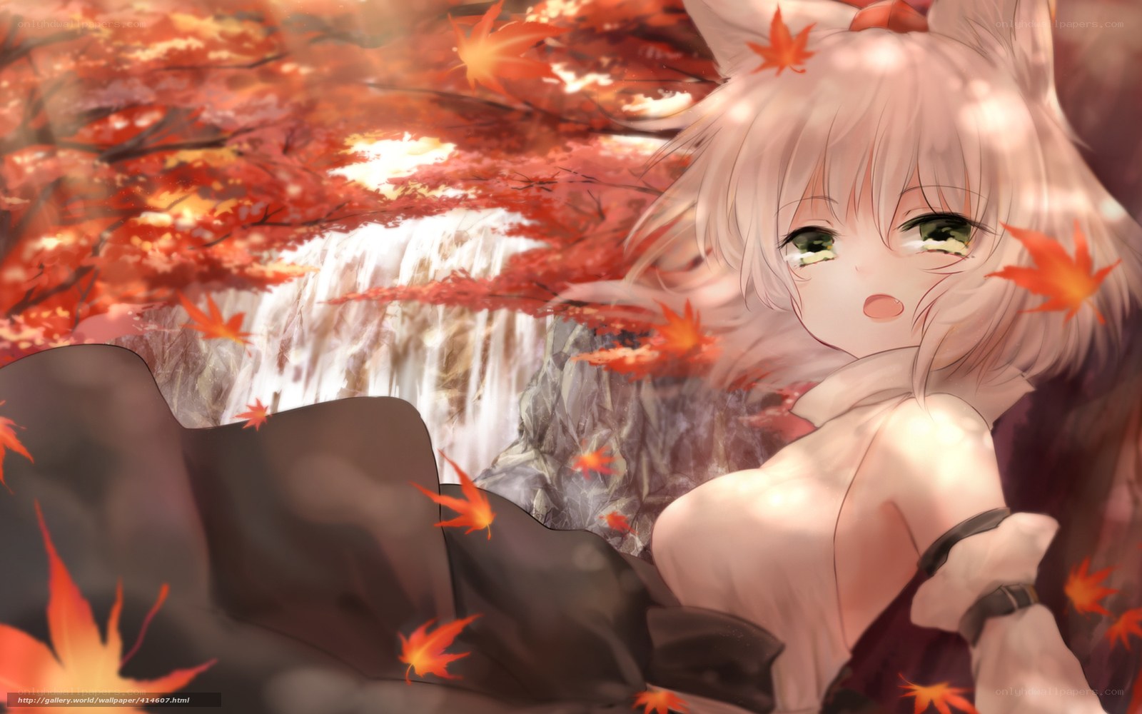 Anime girl in autumn forest
