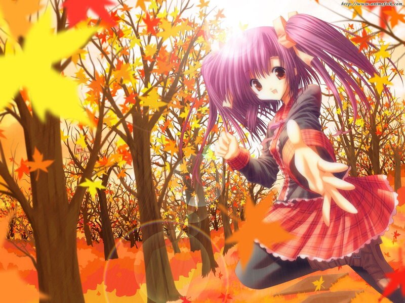 Anime girl in autumn forest