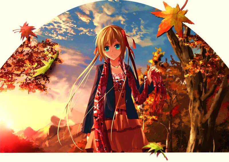 Anime girl in autumn forest