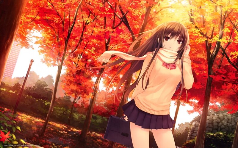 Anime girl in autumn forest