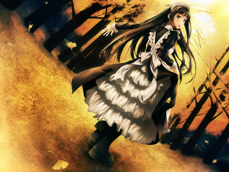anime girl in autumn forest