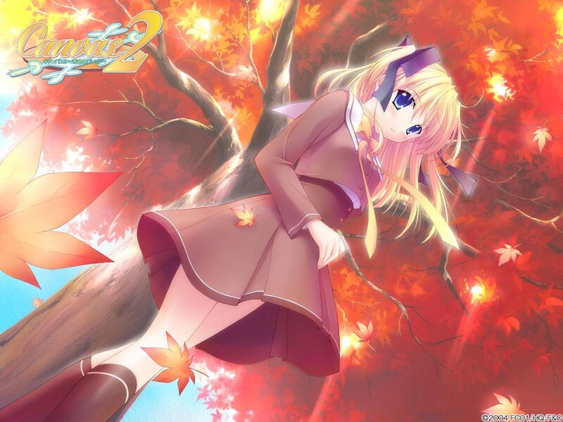 Anime girl in autumn forest
