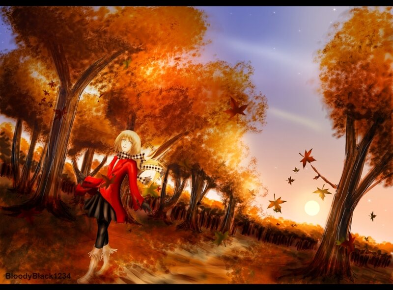 Anime Girl in Autumn Forest — Orange