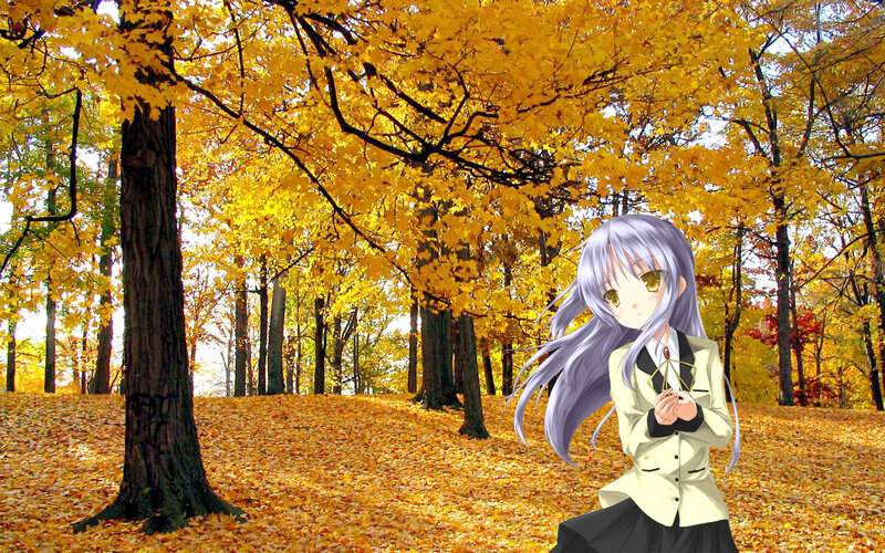 Anime Girl in Autumn Forest — Yellow