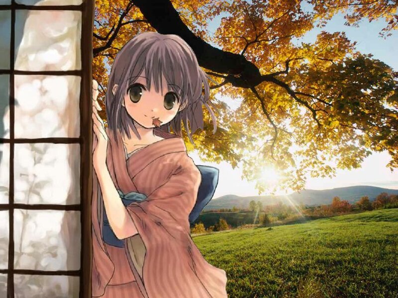 anime girl in autumn landscape