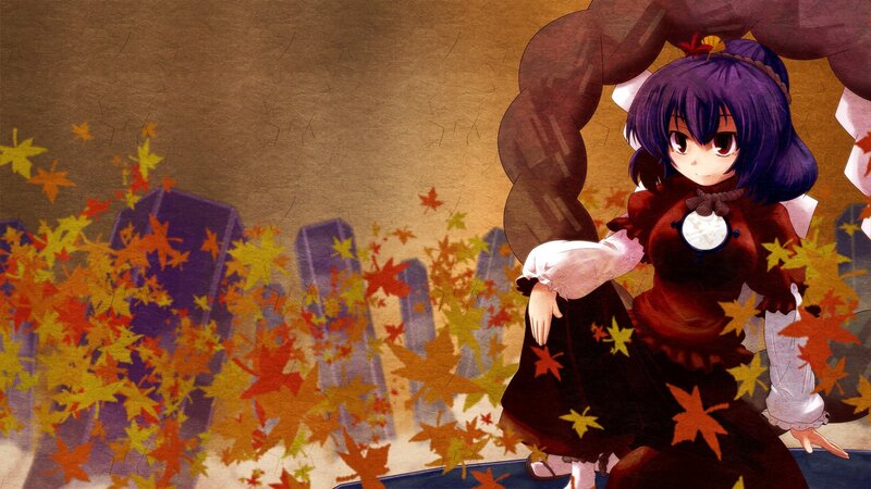 anime girl in autumn leaves