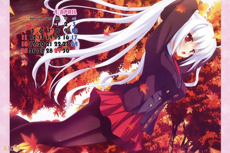 Anime girl in autumn leaves